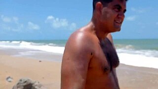 Latina Wife Blows Alpha Male On Beach.