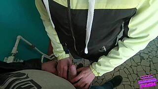 Risky blowjob on public staircase long hair friend sex lick girlfriend liquid lunch ponytail street teen 18+ huge