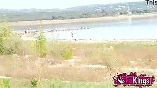 briseida, a brunette with natural tits, bends over for rough outdoor fucking in a voyeur hunt.