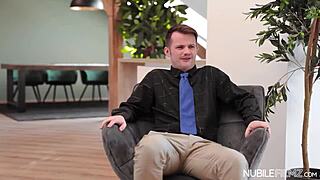 Shy teen gets wet in a threesome gift with licking and kissing