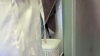 Stepmom helps son jerk off and cum in bath