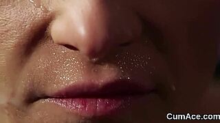 Peculiar babe receives facial cumshot and gulps semen