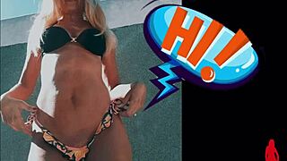 Hot horny wife in bikini dancing and showing tits