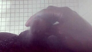 kinky femdom lactating in shower with milk cumshot