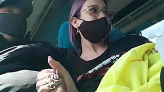 Horny girlfriend gives oral on bus to bogota