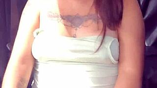 showing my panties and tits in car on highway!