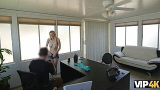 Agent demands teen client satisfy his horny needs for cash.