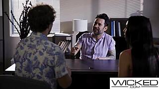 blonde babe gets a good dicking from the porn producer in wicked scenes