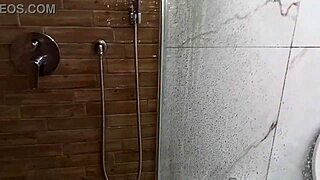 At Stepmother's House, I Came In Shower With Huge Cock - Risky Jerk