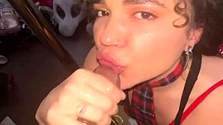 Curly-haired nympho in pigtails gets blowjob and facial from flaxk