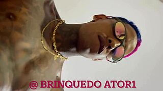 Enjoying a solo session in the kitchen