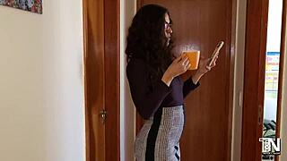 Even though she works, she enjoys a good homemade session with her latina babe.