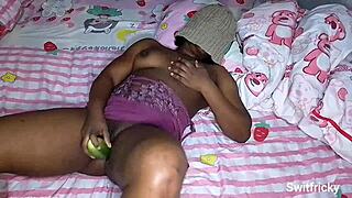 Fucking horny ebony with cucumber