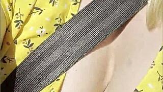 Wifey boldly flashes big tits while driving car