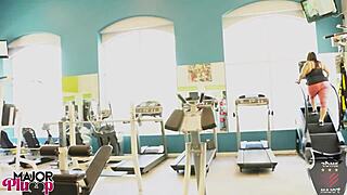 Sofia Rose eye-fucks Rome Major in gym, flirting leads to pussy pounding with deepthroat and dirty talk.