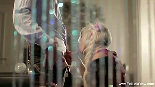 Beautiful German blonde maid gives secret blowjob fun