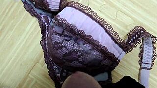 Cumshot on step sister's pink leopard bra!