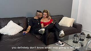 My girlfriend's big tits turn me on and we fuck watching a movie