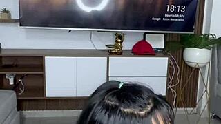 beautiful latina feels so excited playing with her dildos at home