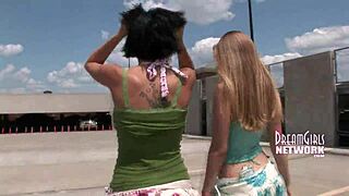 girl gets caught flashing tits on university campus