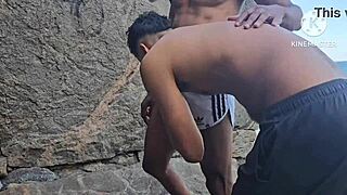 african bodybuilder fucks two on beach