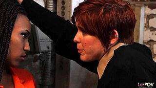 Cuffed Redhead Gets Pussy And Ass Licked By Curved Lesbian Brunette