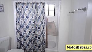 chloe rose massages her natural tits after shower.