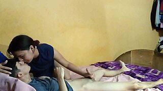 My stepsister enters my room while I'm waking up to suck my dick and cum on her small tits