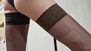 teen elza kom gives deepthroat footjob in bdsm domination with strapon