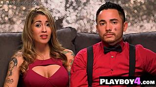 check out this naughty busty blonde milf sucking big tattooed dick while he licks her pussy in couple hardcore action