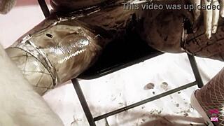 Naughty Brunette Teases with Dark Oil Before Intense Doggystyle Fuck in Lingerie and Heels