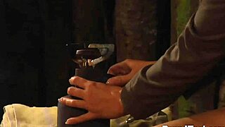 Why does madame grope her pale lesbian slave's massive tits during bondage domination?