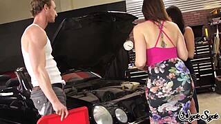 muscular milf with big tits rides interracial cock in lingerie