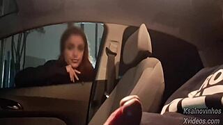 Risky public handjob happens to hot teen girl on the street from passing car
