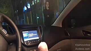 Risky public handjob happens to hot teen girl on the street from passing car