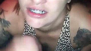 Ruiva novinha takes cumshot on face from two old guys at gloryhole in swing house!