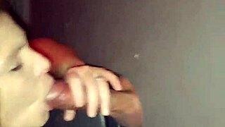 Ruiva novinha takes cumshot on face from two old guys at gloryhole in swing house!