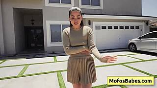 Sexy brunette Angelina Moon sucks Logan's huge dick and shoves it deep in shaved pussy