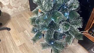 Step sister reveals her Christmas costume and offers her company as a special gift