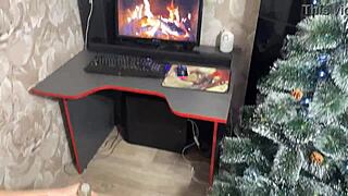 Step sister reveals her Christmas costume and offers her company as a special gift