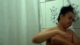 brunette latina teen takes a relaxing shower and gently explores her body in pov style