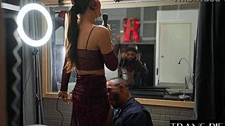 pretty shemale daisy taylor gets fucked by big cock in adorable crossdressing scene. her cute features shine during the intense lesbian action