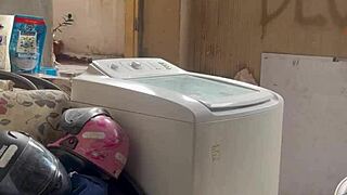 WHOA, Neighbor HIDES While Woman Washes Clothes OUTDOORS With Big Ass And Small Tits SPREADING Wet Pussy!