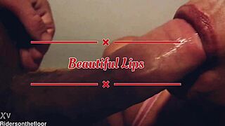 Beautiful lips tease and suck in close up.