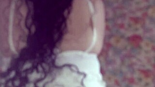 why are you alone at home on all fours, my latina stepsister with long brunette hair?