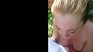 Cute blonde Tinder girlfriend gives pov blowjob outdoors in public