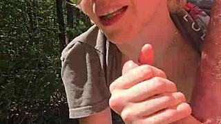 Wife surprises hubby with a quick outdoor handjob under her skirt flashing pierced nipples and panties 😏