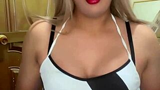 That cute transsexual looks amazing with schoolgirl tits in crossdressing scene