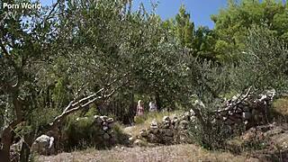 Picnic turns intriguing as lesbian babes candee licious and olivia del rio explore strap-on fun outdoors in jeans and sneakers.