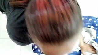 A seductive latina with mature tits visits for deepthroat blowjobs in homemade action.